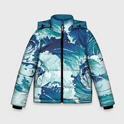 Куртка зимняя для мальчика Несущиеся морские волны, цвет: 3D-светло-серый