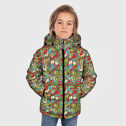 Зимняя куртка для мальчика Монстрики, животные и пришельцы / 3D-Светло-серый – фото 3