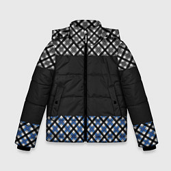 Куртка зимняя для мальчика Комбинированный клетчатый узор в серо-синих тонах, цвет: 3D-светло-серый