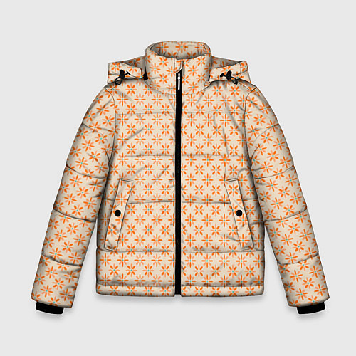 Зимняя куртка для мальчика Оранжевые геометрические цветы / 3D-Светло-серый – фото 1