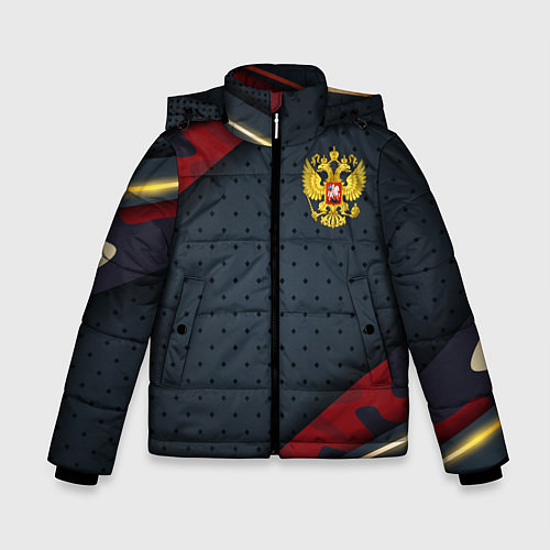 Зимняя куртка для мальчика Герб России черно-красный камуфляж / 3D-Красный – фото 1