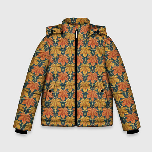 Зимняя куртка для мальчика Осенние кленовые листья в золотой чешуей на бирюзо / 3D-Светло-серый – фото 1