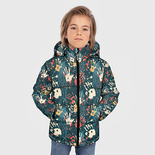 Зимняя куртка для мальчика Отпечатки рук граффити / 3D-Светло-серый – фото 3