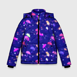 Зимняя куртка для мальчика Неоновые зонтики на фиолетовом фоне