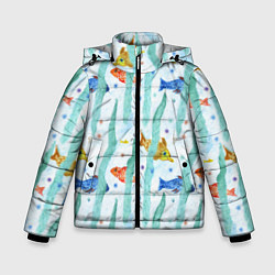 Куртка зимняя для мальчика Детский рисунок рыбки акварель, цвет: 3D-светло-серый