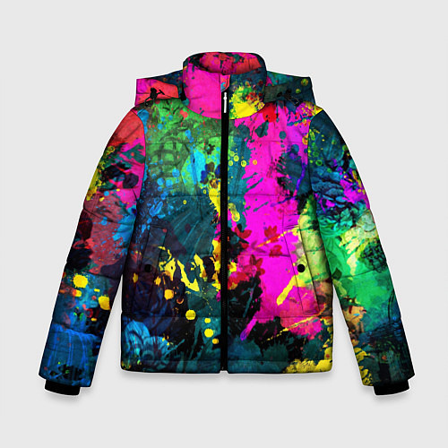Зимняя куртка для мальчика Разноцветные кляксы красов / 3D-Красный – фото 1