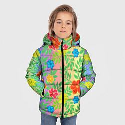 Куртка зимняя для мальчика Яркий цветочный узор на радужном фоне, цвет: 3D-светло-серый — фото 2