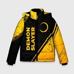 Куртка зимняя для мальчика Demon Slayer - gold gradient: надпись, символ, цвет: 3D-черный
