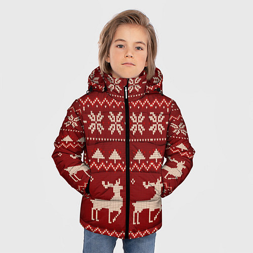 Зимняя куртка для мальчика Узоры новогодние : Олени / 3D-Светло-серый – фото 3