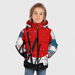 Куртка зимняя для мальчика Солнце, волны и катаны, цвет: 3D-красный — фото 2