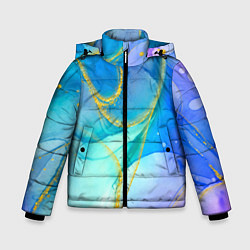 Куртка зимняя для мальчика Абстракция в разных оттенках синего с золотыми нит, цвет: 3D-черный
