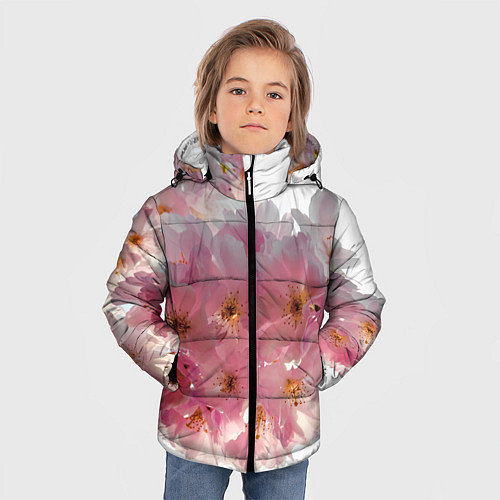 Зимняя куртка для мальчика Нежно розовая сакура / 3D-Светло-серый – фото 3