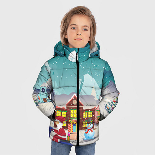 Зимняя куртка для мальчика В Новогоднюю ночь Дед Мороз едет на скутере с пода / 3D-Светло-серый – фото 3
