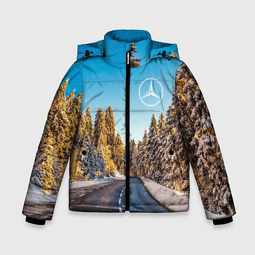 Зимняя куртка для мальчика Мерседес - зимняя дорога через лес / 3D-Светло-серый – фото 1