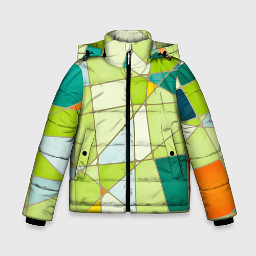 Зимняя куртка для мальчика Абстрактный салатовый стеклянный паттерн / 3D-Светло-серый – фото 1