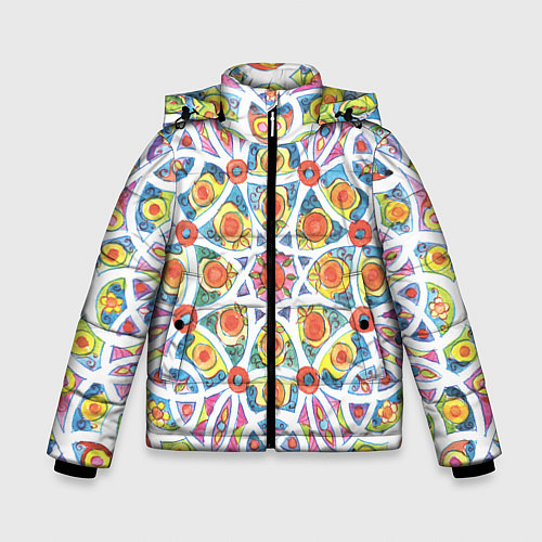 Зимняя куртка для мальчика Кружевной узор мандала / 3D-Светло-серый – фото 1