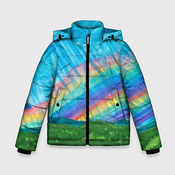 Куртка зимняя для мальчика Летний дождь радуга, цвет: 3D-светло-серый