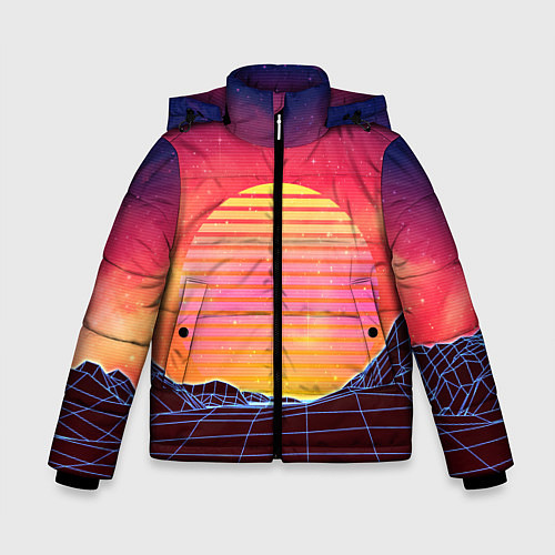 Зимняя куртка для мальчика Абстрактные 3D неоновые горы на закате / 3D-Светло-серый – фото 1