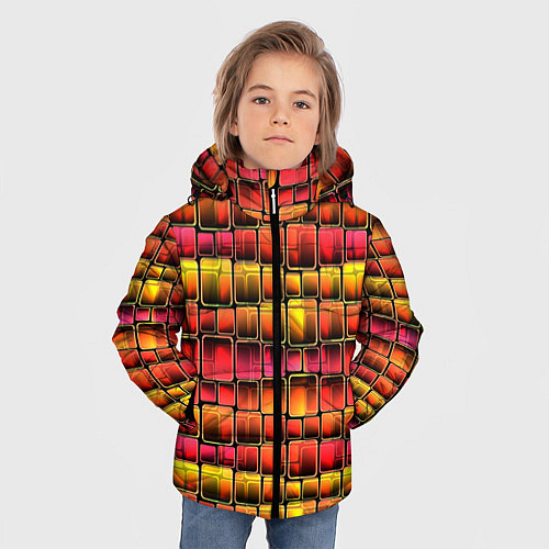 Зимняя куртка для мальчика Неоновый геометрический узор / 3D-Светло-серый – фото 3
