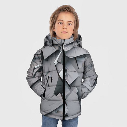 Зимняя куртка для мальчика Металлическая хаотичная броня / 3D-Светло-серый – фото 3