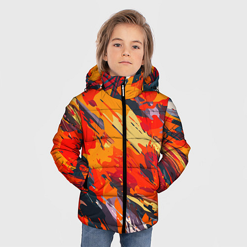 Зимняя куртка для мальчика Оранжевые кляксы / 3D-Светло-серый – фото 3