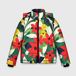 Куртка зимняя для мальчика Цветочный яркий паттерн, цвет: 3D-черный