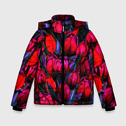 Куртка зимняя для мальчика Тюльпаны - поле красных цветов, цвет: 3D-красный