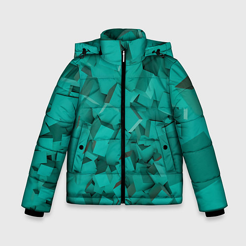 Зимняя куртка для мальчика Абстрактные сине-зелёные кубы / 3D-Красный – фото 1