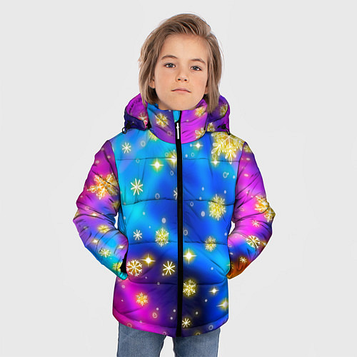 Зимняя куртка для мальчика Снежинки и звезды - яркие цвета / 3D-Светло-серый – фото 3