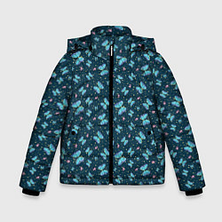 Куртка зимняя для мальчика Бабочки и цветы на фоне точек, цвет: 3D-черный