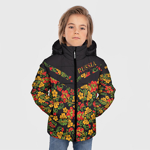 Зимняя куртка для мальчика Полосатая хохлома / 3D-Светло-серый – фото 3