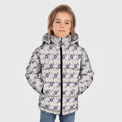 Зимняя куртка для мальчика Цветы и листья паттерн / 3D-Светло-серый – фото 3