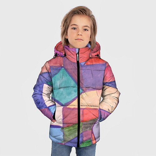 Зимняя куртка для мальчика Геометрия акварель / 3D-Светло-серый – фото 3