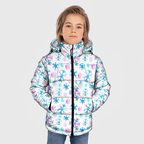 Зимняя куртка для мальчика Снежинки - новый год / 3D-Светло-серый – фото 3