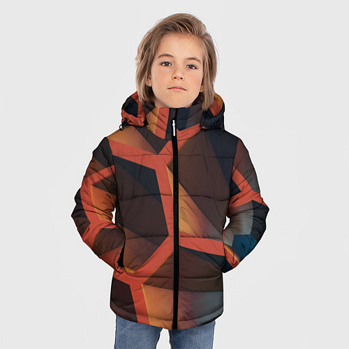 Зимняя куртка для мальчика Абстрактные шестигранные фигуры / 3D-Светло-серый – фото 3