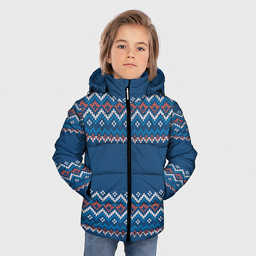 Зимняя куртка для мальчика Вязанный синий стиль / 3D-Светло-серый – фото 3