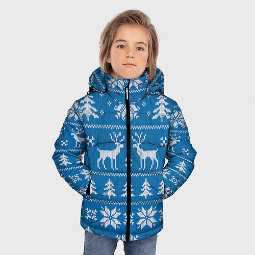 Зимняя куртка для мальчика Рождественский синий свитер с оленями / 3D-Светло-серый – фото 3