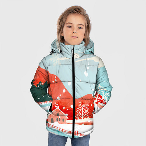 Зимняя куртка для мальчика Зимние новогодние горы / 3D-Светло-серый – фото 3