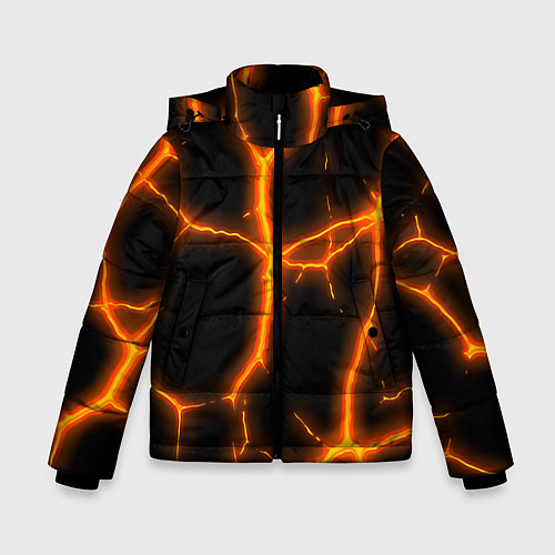 Зимняя куртка для мальчика Оранжевые неоновые трещины / 3D-Красный – фото 1