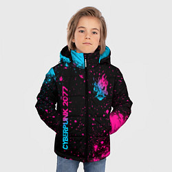 Куртка зимняя для мальчика Cyberpunk 2077 - neon gradient: надпись, символ, цвет: 3D-черный — фото 2