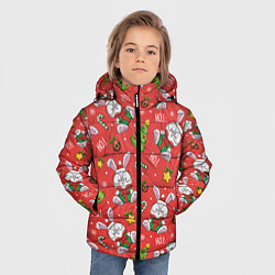 Куртка зимняя для мальчика Новогодний паттерн с кроликом, цвет: 3D-светло-серый — фото 2