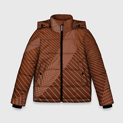 Куртка зимняя для мальчика Абстрактные белые линии на коричневом паттерне, цвет: 3D-черный