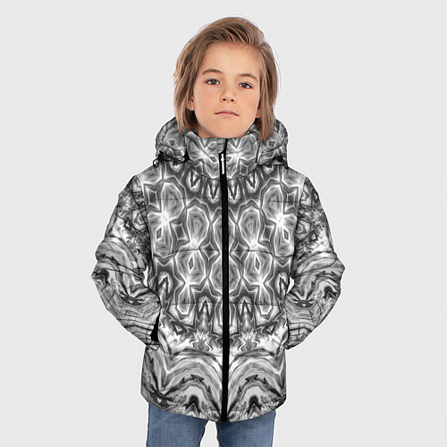 Зимняя куртка для мальчика Серый ажурный калейдоскоп мандала / 3D-Черный – фото 3