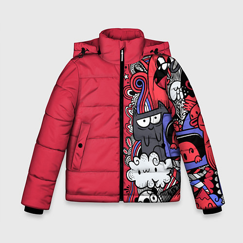 Зимняя куртка для мальчика Графитти монстрики / 3D-Красный – фото 1
