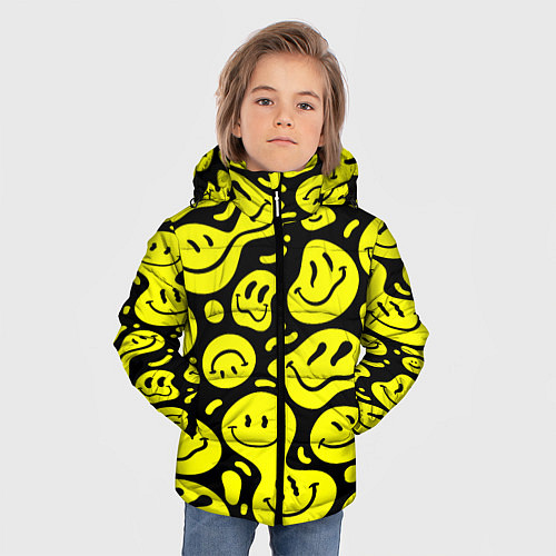 Зимняя куртка для мальчика Кислотный желтый смайлик / 3D-Светло-серый – фото 3