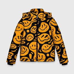 Куртка зимняя для мальчика Растекающийся оранжевый смайл, цвет: 3D-черный