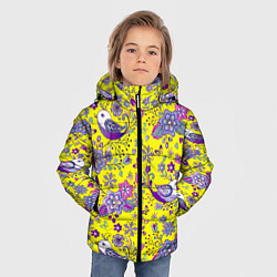 Куртка зимняя для мальчика Птички и цветы на желтом, цвет: 3D-светло-серый — фото 2