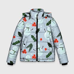 Куртка зимняя для мальчика Снеговики и ягодки, цвет: 3D-черный
