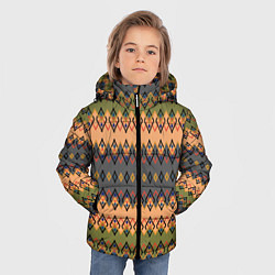 Куртка зимняя для мальчика Желто-оливковый полосатый орнамент, цвет: 3D-светло-серый — фото 2