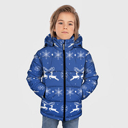 Куртка зимняя для мальчика Белые олени со снежинками на синем фоне, цвет: 3D-светло-серый — фото 2